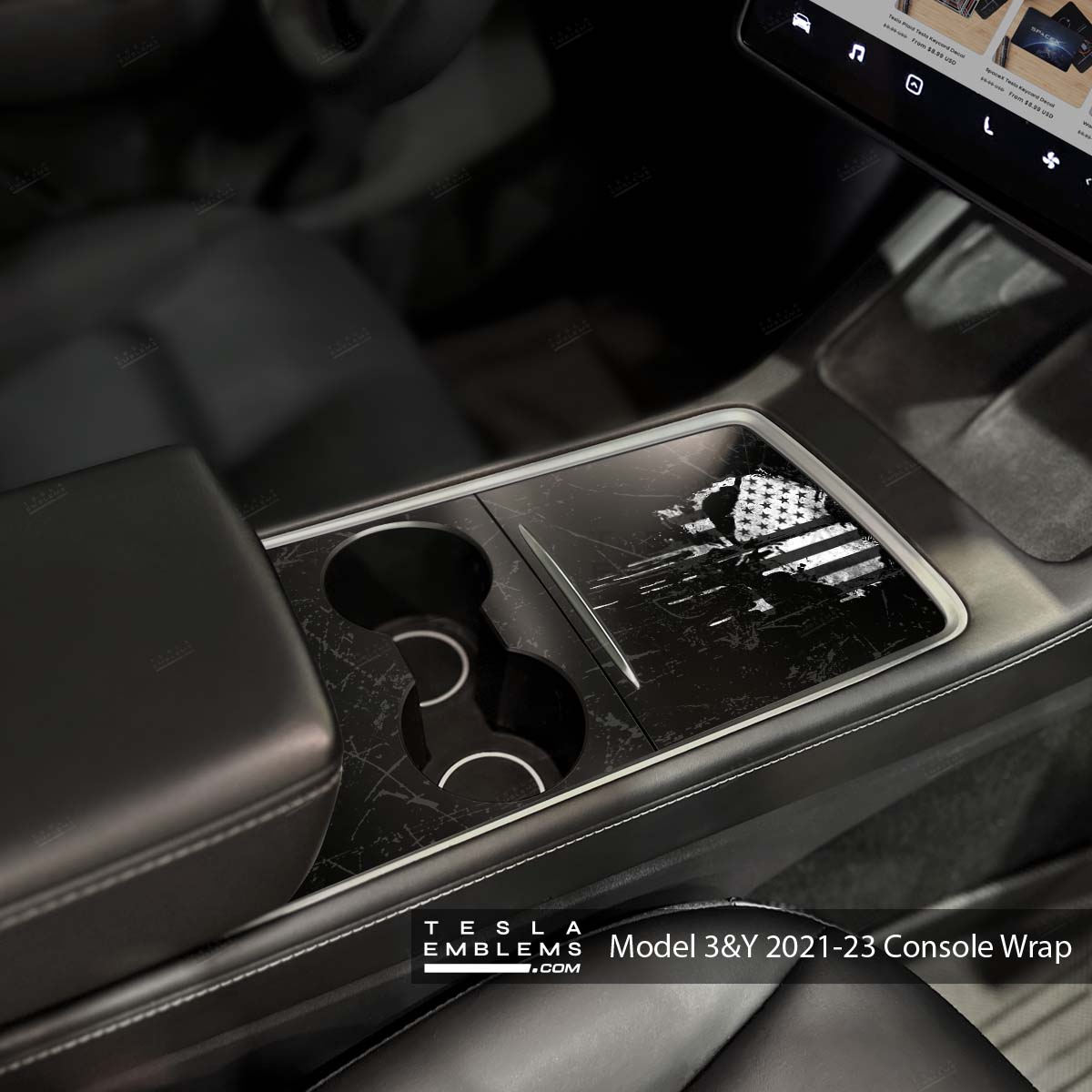Distressed Skull | Tesla Center Console Wrap Kit | Model Y '21-25
