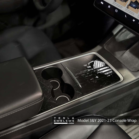 Distressed Skull | Tesla Center Console Wrap Kit | Model 3 '21-24