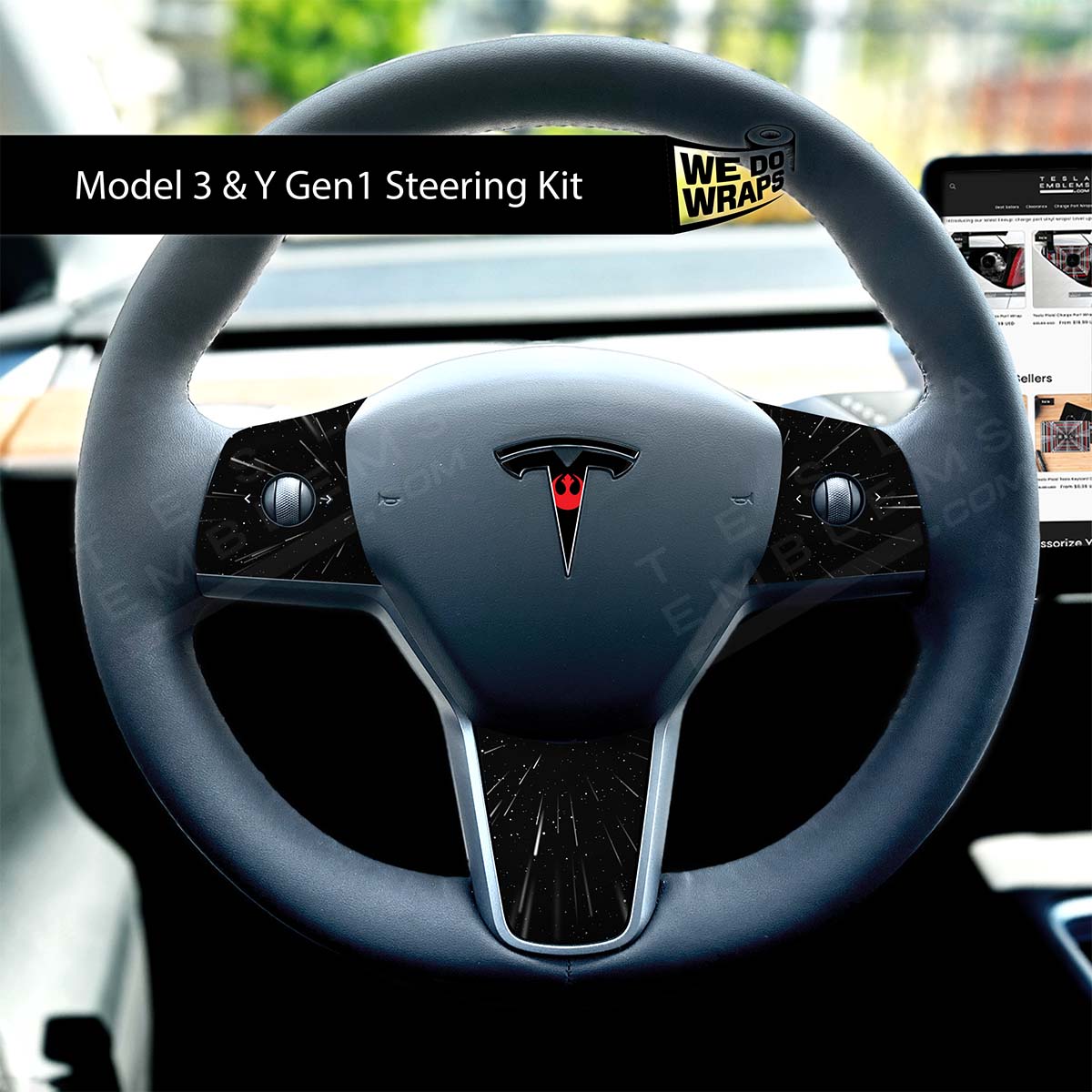 Rebel Alliance Tesla Steering Wheel Trim Decal Kit (4pcs) | M3 2017 - Jan 2024 - Tesla Emblems