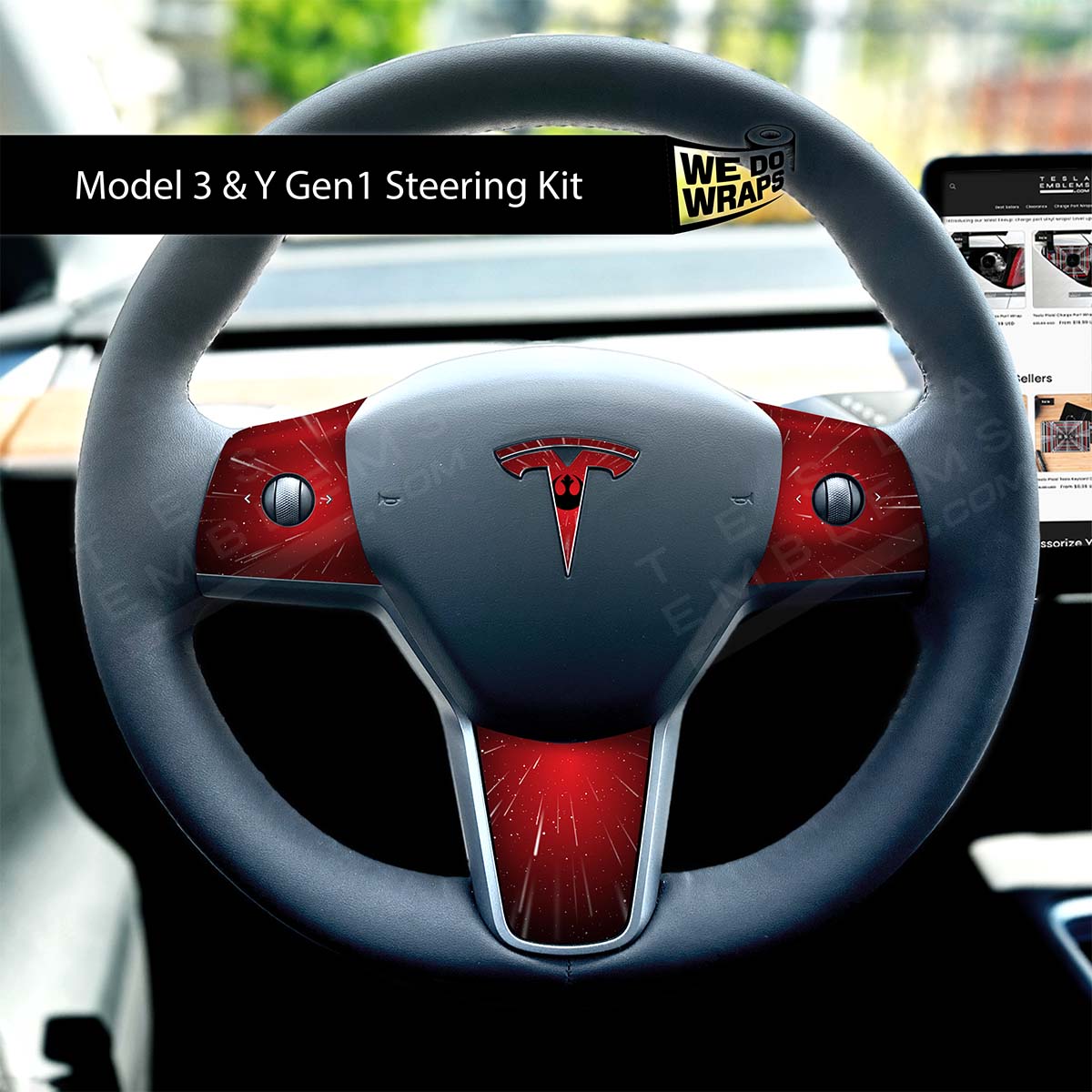 Rebel Alliance Tesla Steering Wheel Trim Decal Kit (4pcs) | M3 2017 - Jan 2024 - Tesla Emblems