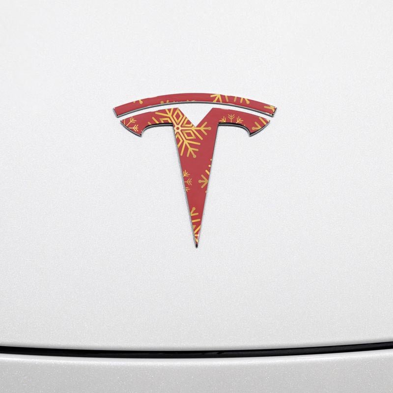 Snowflake Tesla Emblem Decals (Front + Back Emblem Decals) - Tesla Emblems