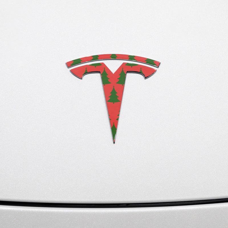 Christmas Tree Tesla Emblem Decals (Front + Back Emblem Decals) - Tesla Emblems