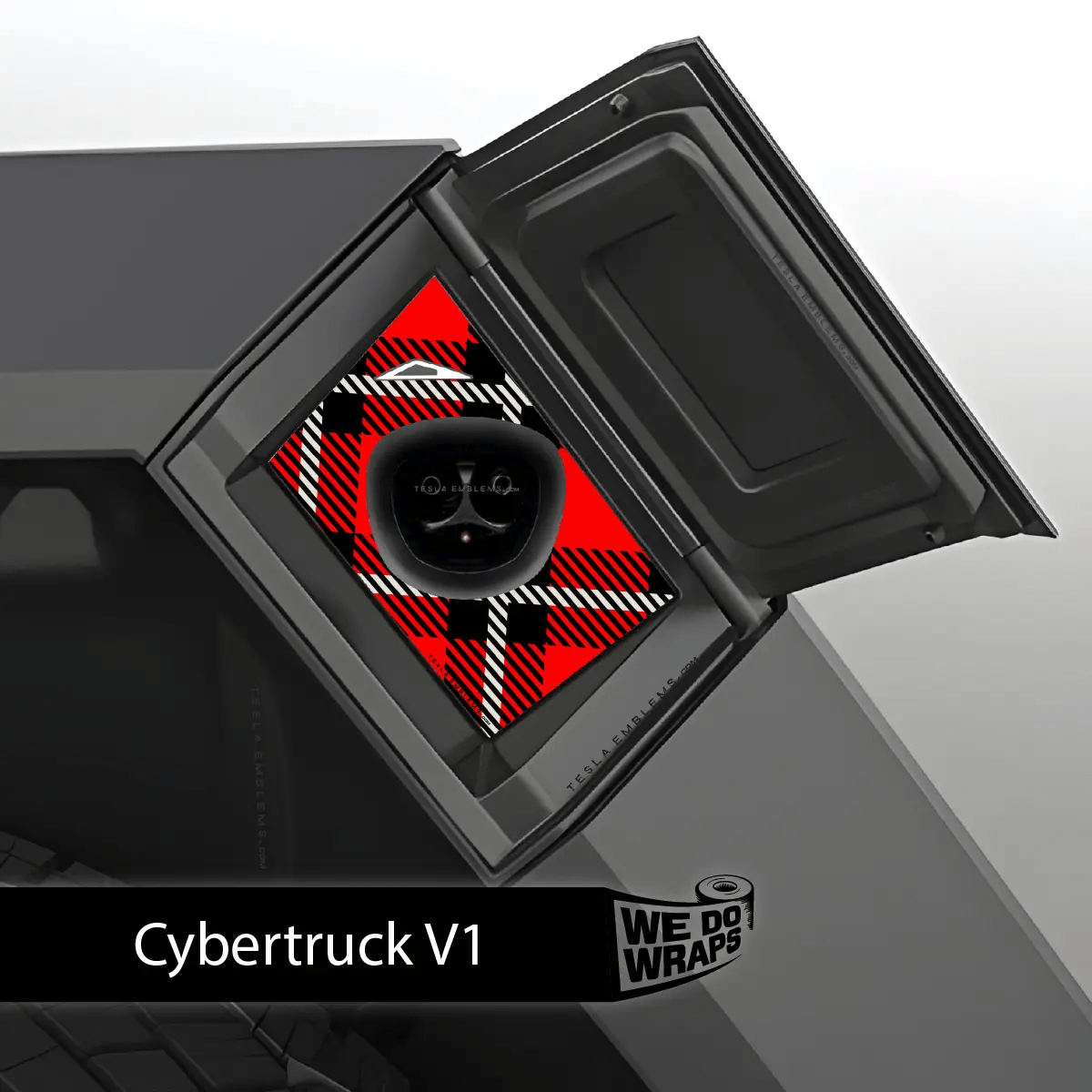 Red Plaid Tesla Charge Port Wrap | Cybertruck - Tesla Emblems