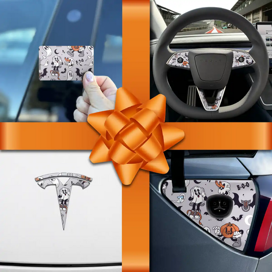 Holiday Bundle Retro 30s Ghost Tesla Wrap Kit | Model 3 - Tesla Emblems