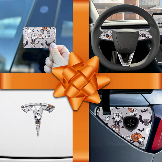 Holiday Bundle Retro 30s Ghost Tesla Wrap Kit | Model Y - Tesla Emblems