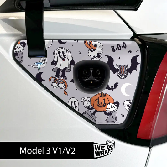 Retro 30s Ghost Tesla Charge Port Wrap | Model 3 - Tesla Emblems