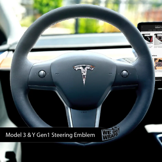 Retro 30s Ghost Tesla Steering Wheel Emblem Decal - Tesla Emblems