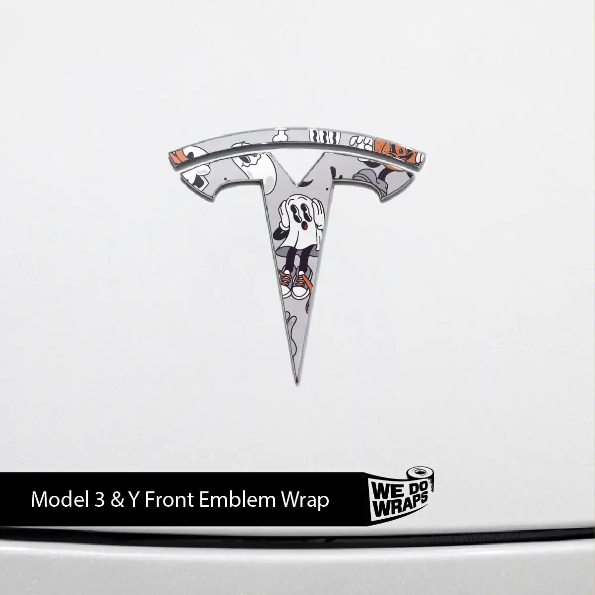 Retro 30s Ghost Tesla Emblem Decals (Front + Back) | Model Y - Tesla Emblems