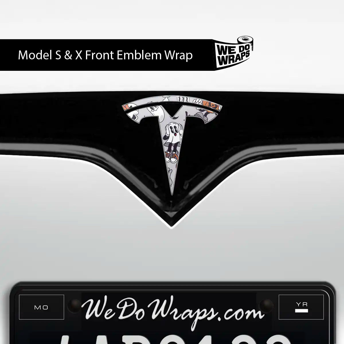 Retro 30s Ghost Tesla Emblem Decals (Front + Back) | Model X - Tesla Emblems