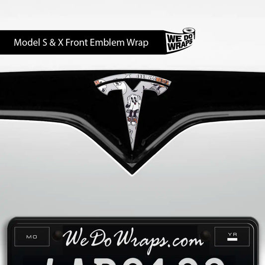 Retro 30s Ghost Tesla Emblem Decals (Front + Back) | Model X - Tesla Emblems