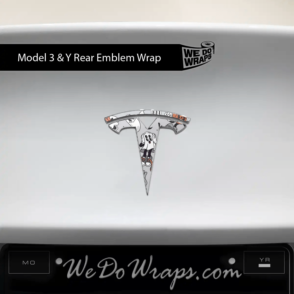 Retro 30s Ghost Tesla Emblem Decals (Front + Back) | Model Y - Tesla Emblems