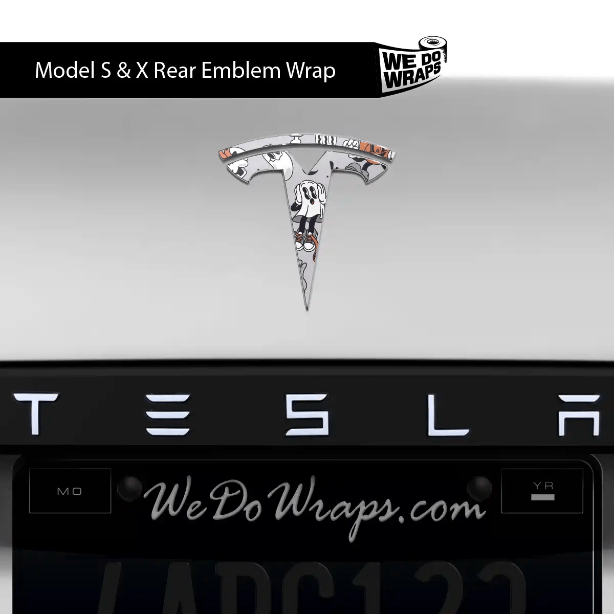 Retro 30s Ghost Tesla Emblem Decals (Front + Back) | Model X - Tesla Emblems