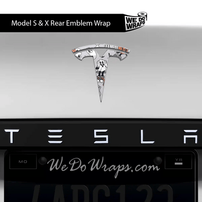 Retro 30s Ghost Tesla Emblem Decals (Front + Back) | Model X - Tesla Emblems