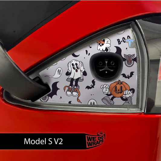 Retro 30s Ghost Tesla Charge Port Wrap | Model S - Tesla Emblems