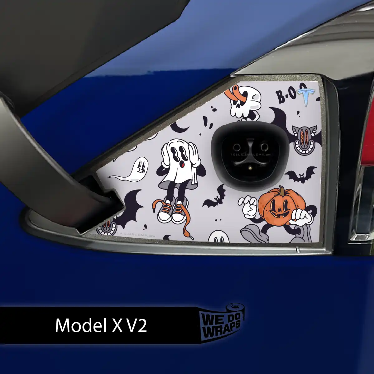 Retro 30s Ghost Tesla Charge Port Wrap | Model X - Tesla Emblems