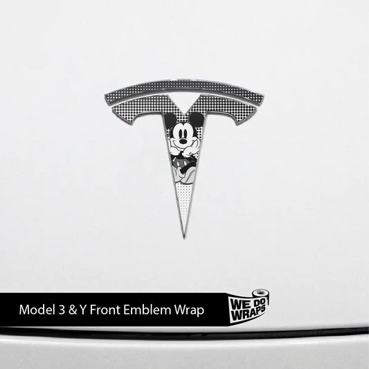 Retro Mouse Tesla Emblem Decals (Front + Back) | Model 3
