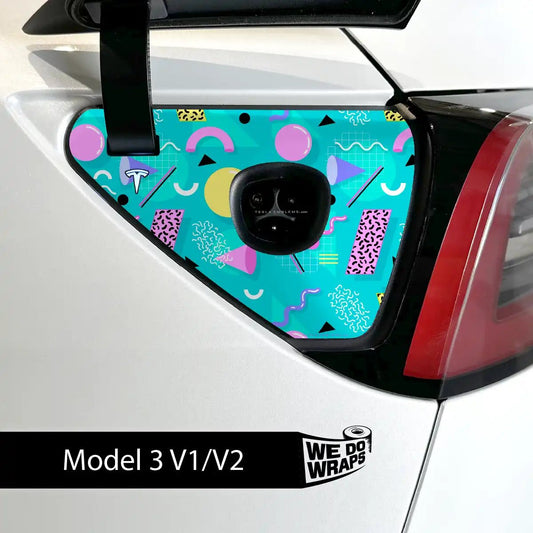 Retro Rewind Tesla Charge Port Wrap | Model 3 - Tesla Emblems