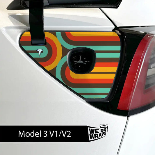 Retro Stripes Tesla Charge Port Wrap | Model 3 - Tesla Emblems