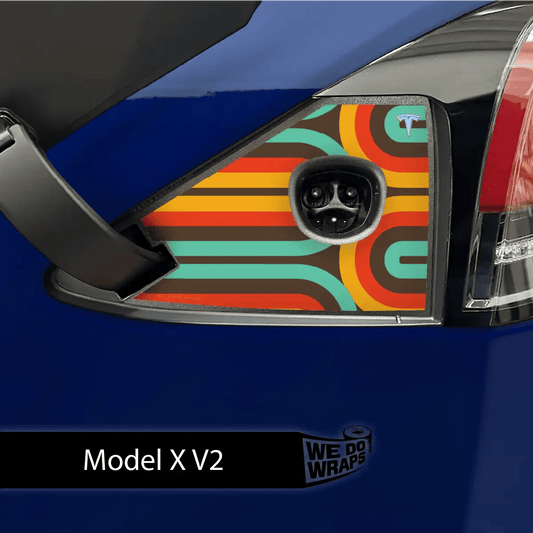 Retro Stripes Tesla Charge Port Wrap | Model X - Tesla Emblems