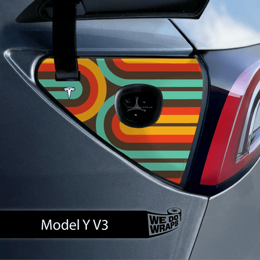 Retro Stripes Tesla Charge Port Wrap | Model Y - Tesla Emblems