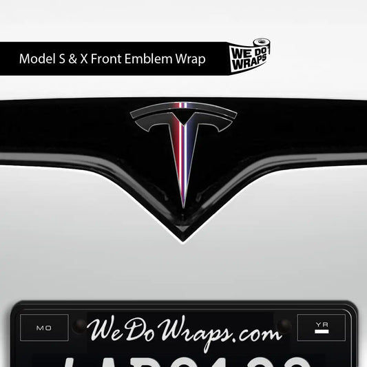 Side by Side Laser Sword Tesla Emblem Decals (Front + Back) | Model S - Tesla Emblems