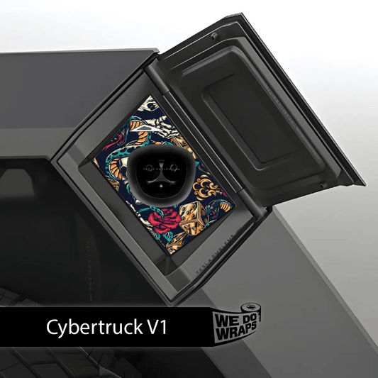 Skull & Rose Tattoo Art Tesla Charge Port Wrap | Cybertruck - Tesla Emblems