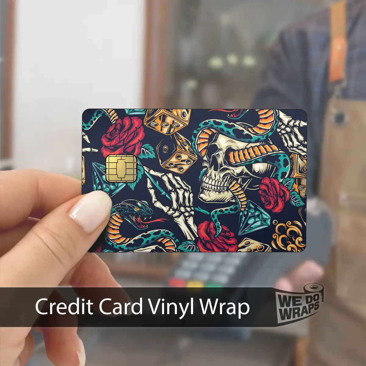 Skull & Roses Tattoo Art | NFC Key Card Wrap - Tesla Emblems