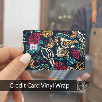 Skull & Roses Tattoo Art | NFC Key Card Wrap - Tesla Emblems
