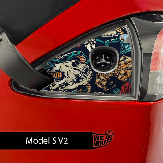 Skull & Rose Tattoo Art Tesla Charge Port Wrap | Model S - Tesla Emblems