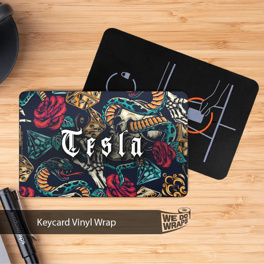 Skull & Roses Tattoo Art NFC Keycard Decal - Tesla Emblems