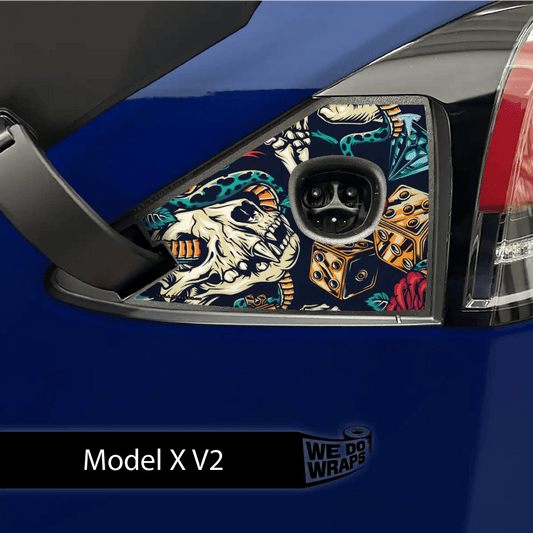 Skull & Rose Tattoo Art Tesla Charge Port Wrap | Model X - Tesla Emblems