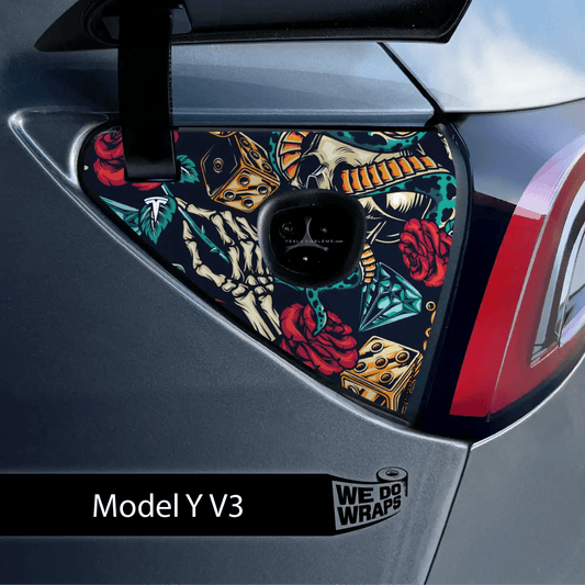 Skull & Rose Tattoo Art Tesla Charge Port Wrap | Model Y - Tesla Emblems
