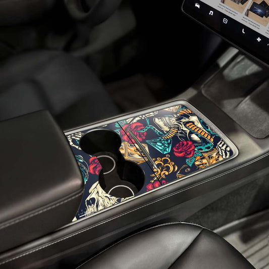 Skull & Rose Tattoo Art Tesla Center Console Wrap Kit | 2021 - 2023 Model 3 & Y - Tesla Emblems