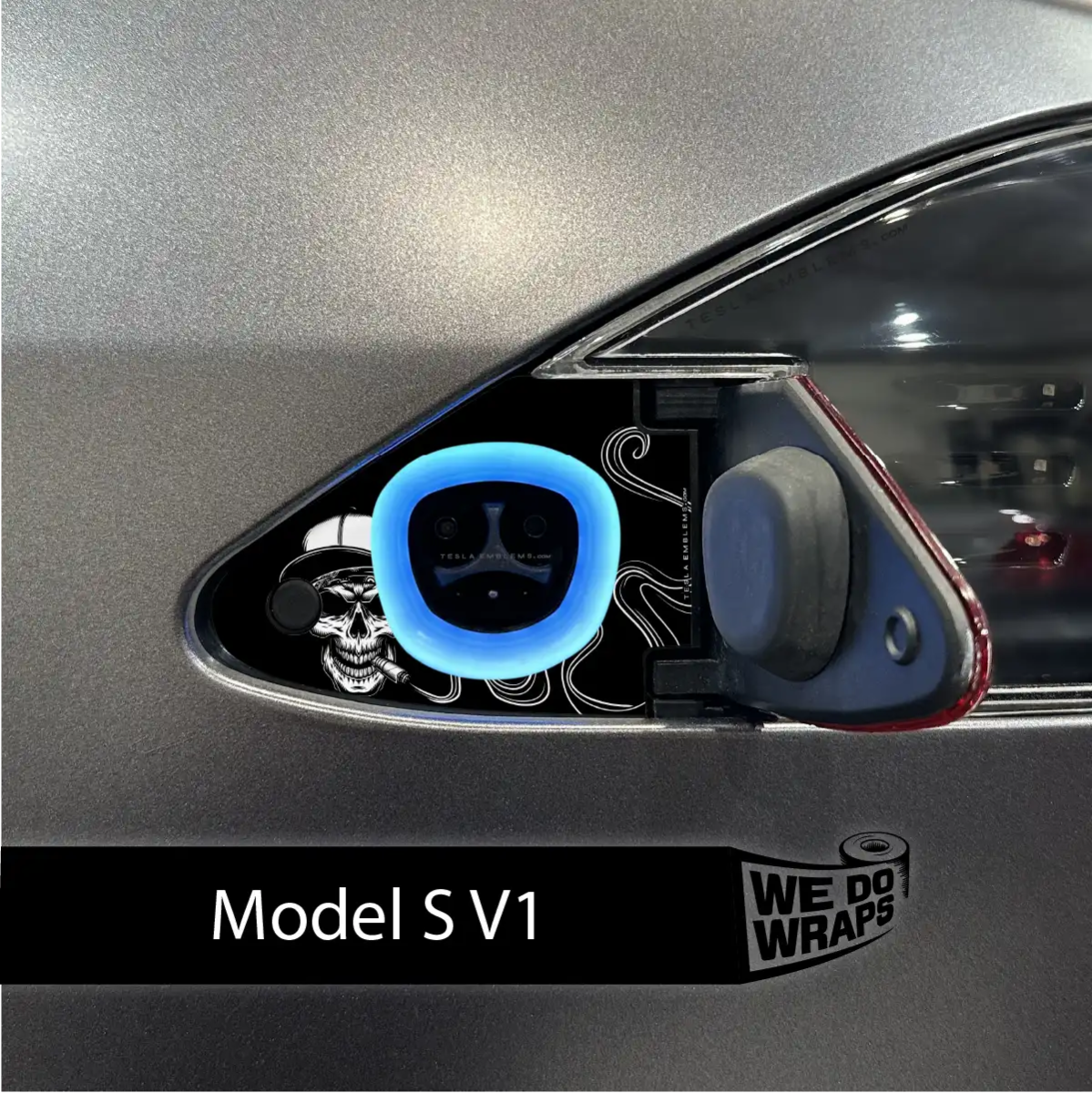 Smoking Skull Art Tesla Charge Port Wrap | Model S - Tesla Emblems