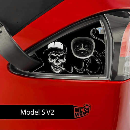 Smoking Skull Art Tesla Charge Port Wrap | Model S - Tesla Emblems