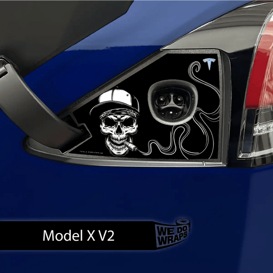 Smoking Skull Art Tesla Charge Port Wrap | Model X - Tesla Emblems