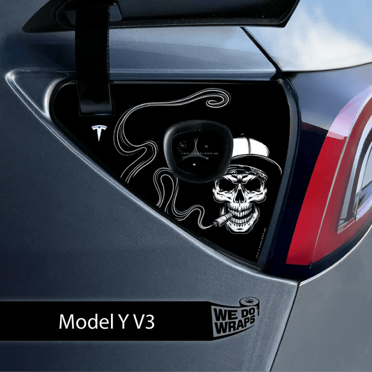 Smoking Skull Art Tesla Charge Port Wrap| Model Y - Tesla Emblems