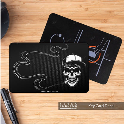 Smoking Skull Art NFC Keycard Decal - Tesla Emblems