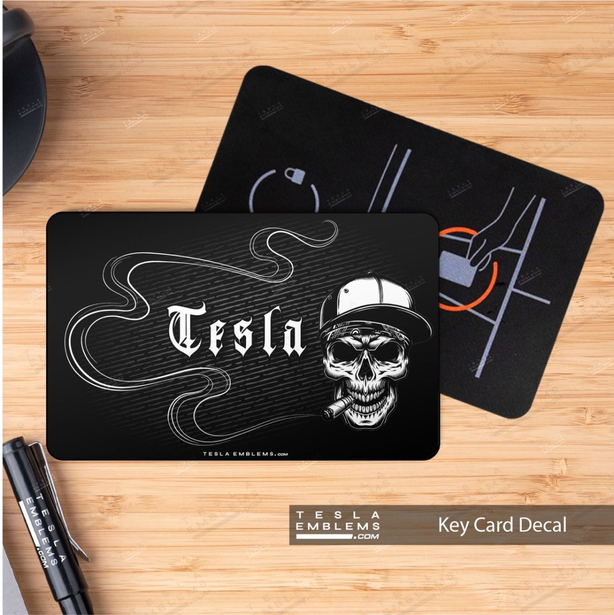 Smoking Skull Art NFC Keycard Decal - Tesla Emblems