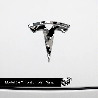 Camo Tesla Emblem Decals (Front + Back) | Model Y - Tesla Emblems