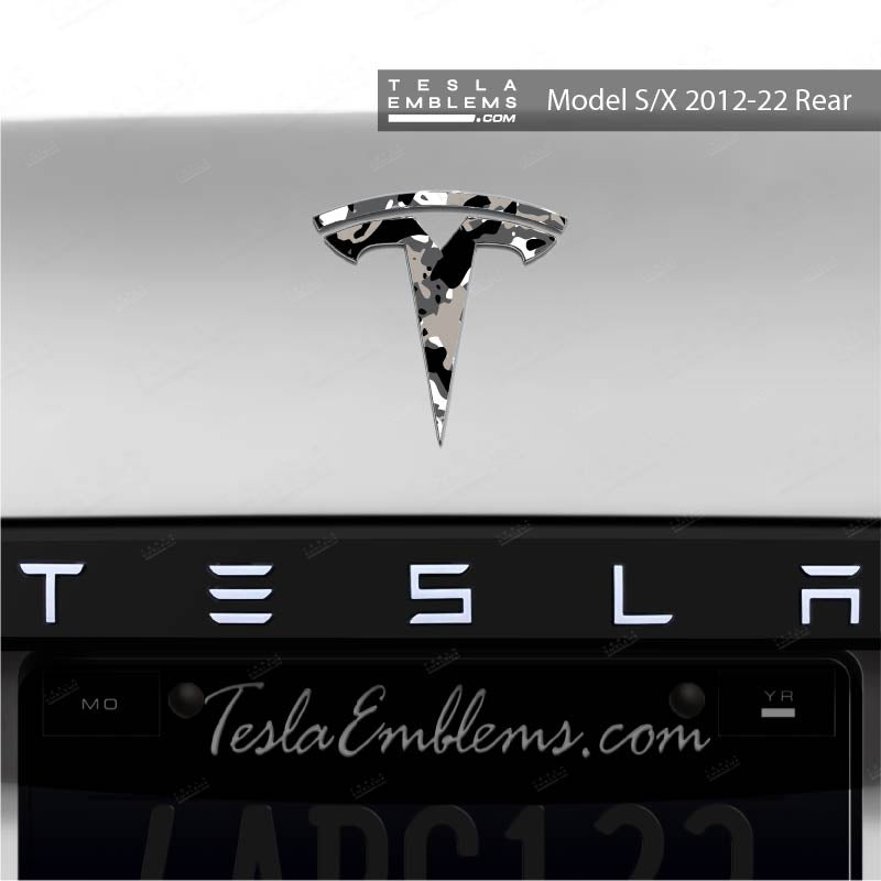 Camo Tesla Emblem Decals (Front + Back) - Tesla Emblems