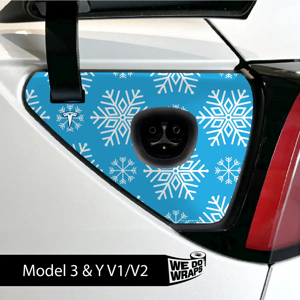 Snowflake Tesla Charge Port Wrap | Model 3 - Tesla Emblems