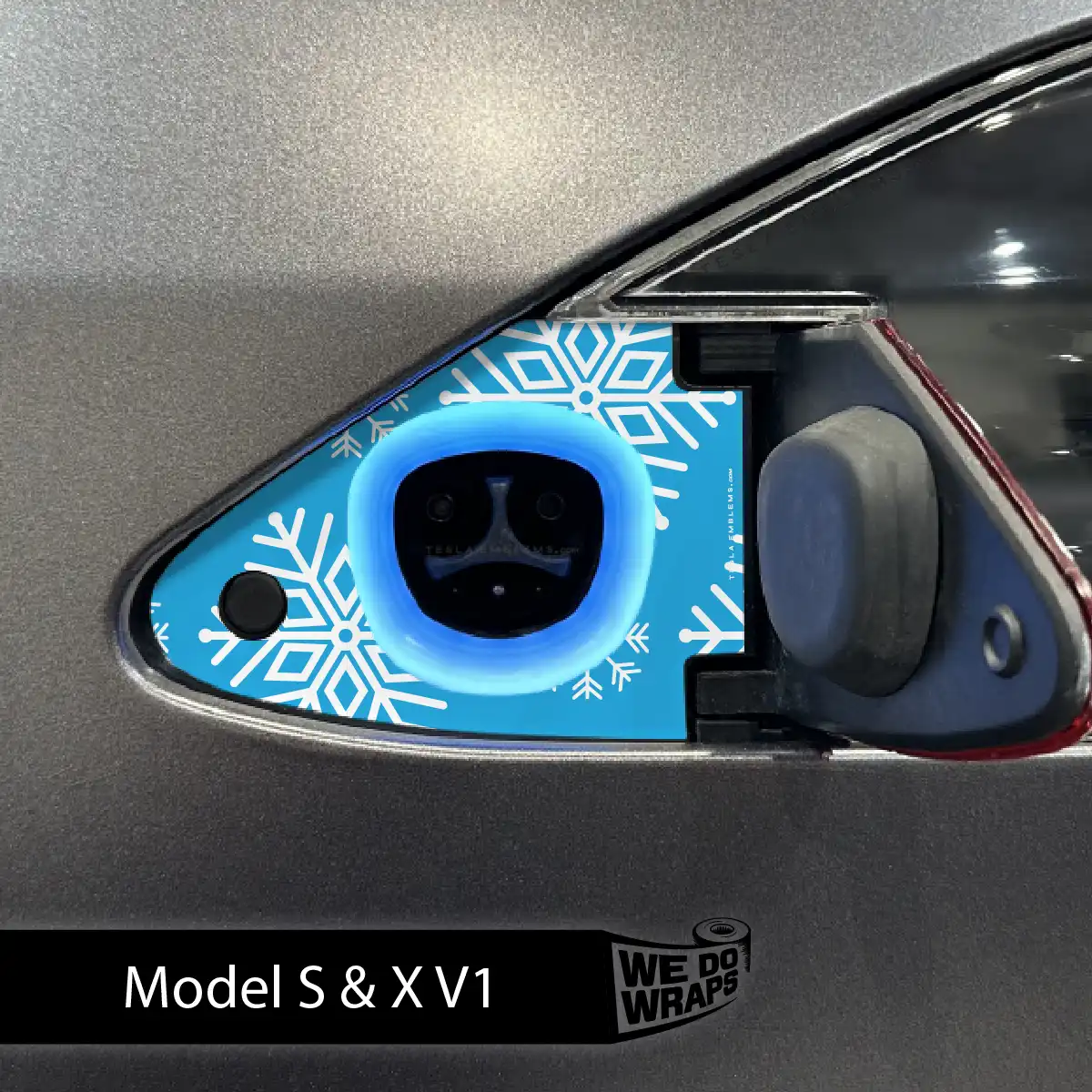 Snowflake Tesla Charge Port Wrap | Model S - Tesla Emblems