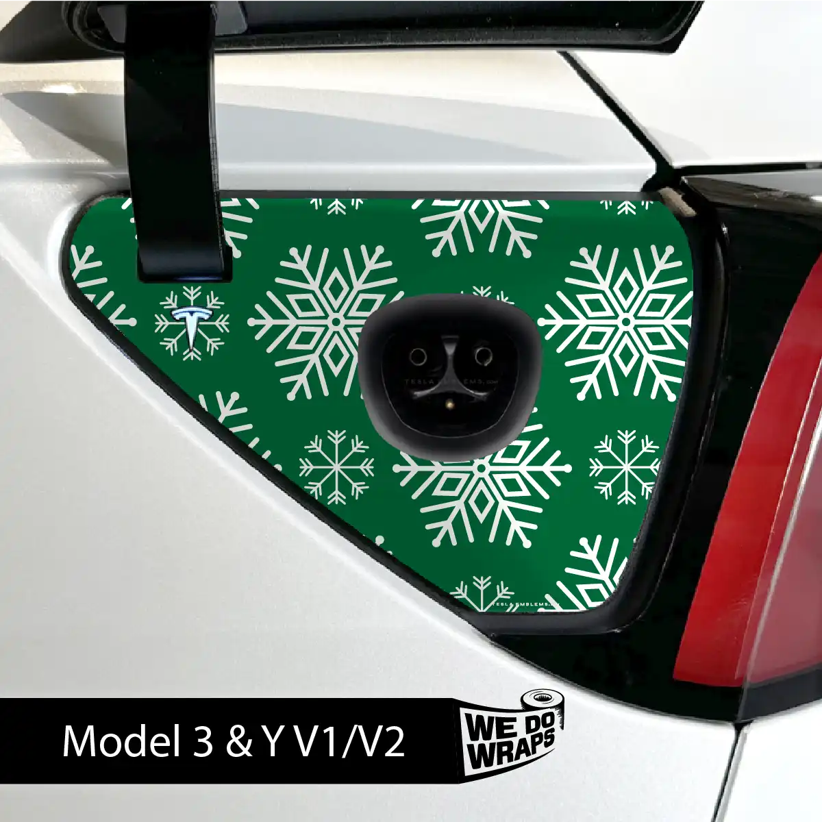 Snowflake Tesla Charge Port Wrap | Model 3 - Tesla Emblems