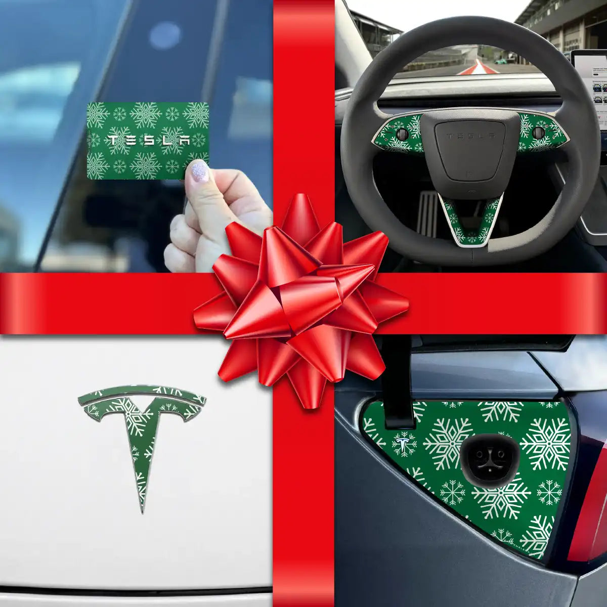 Holiday Bundle Snowflakes Tesla Wrap Kit | Model 3 - Tesla Emblems