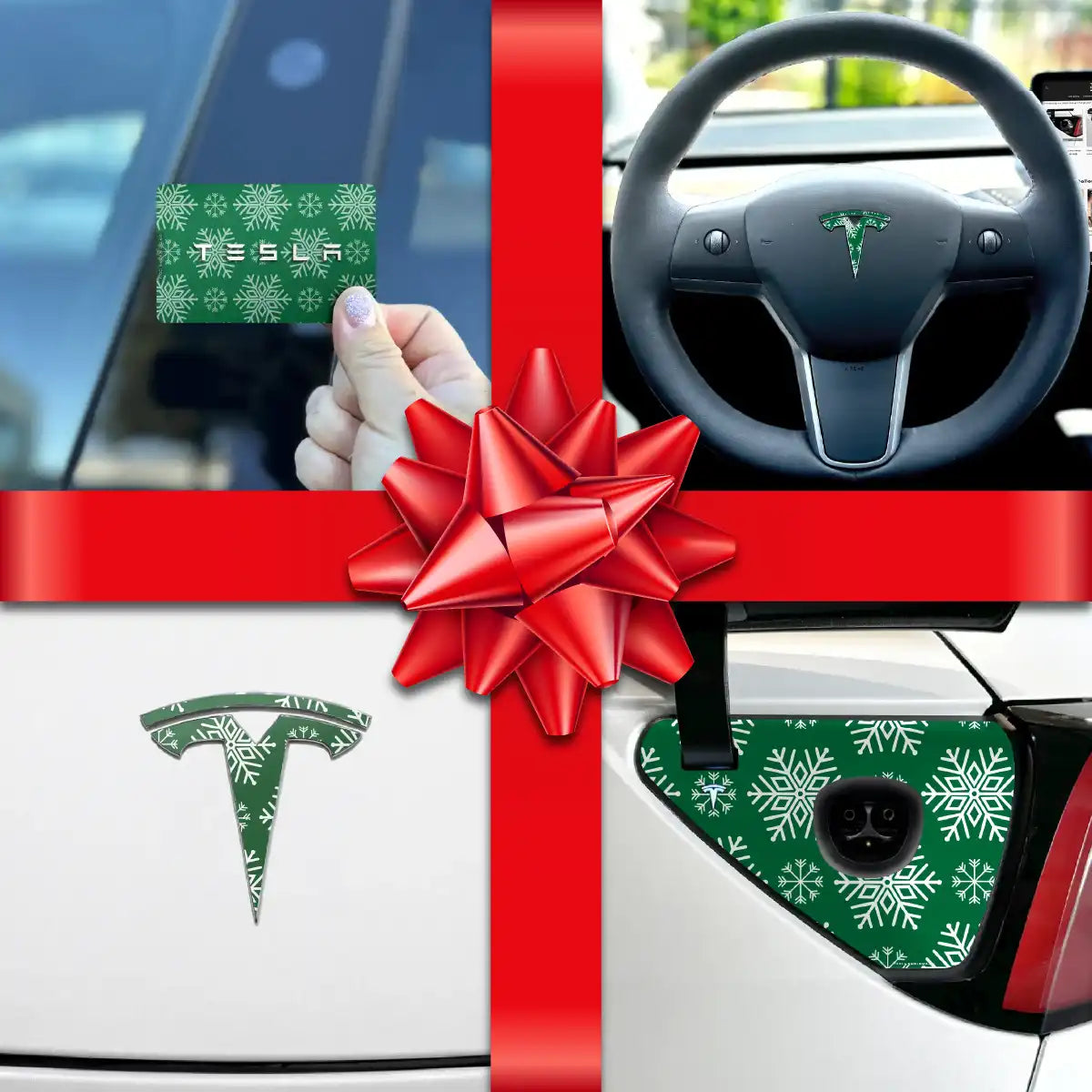 Holiday Bundle Snowflakes Tesla Wrap Kit | Model 3 - Tesla Emblems