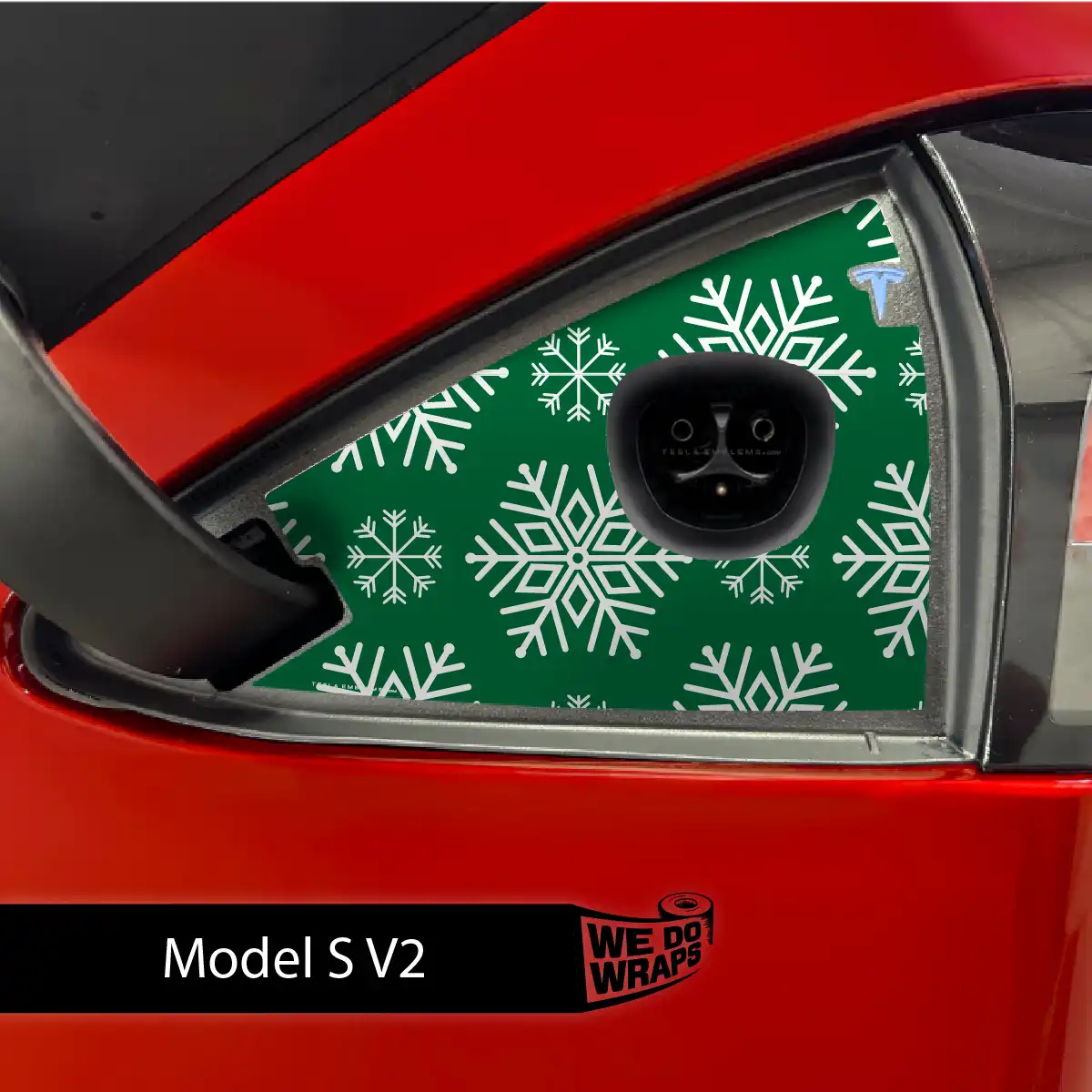 Snowflake Tesla Charge Port Wrap | Model S - Tesla Emblems