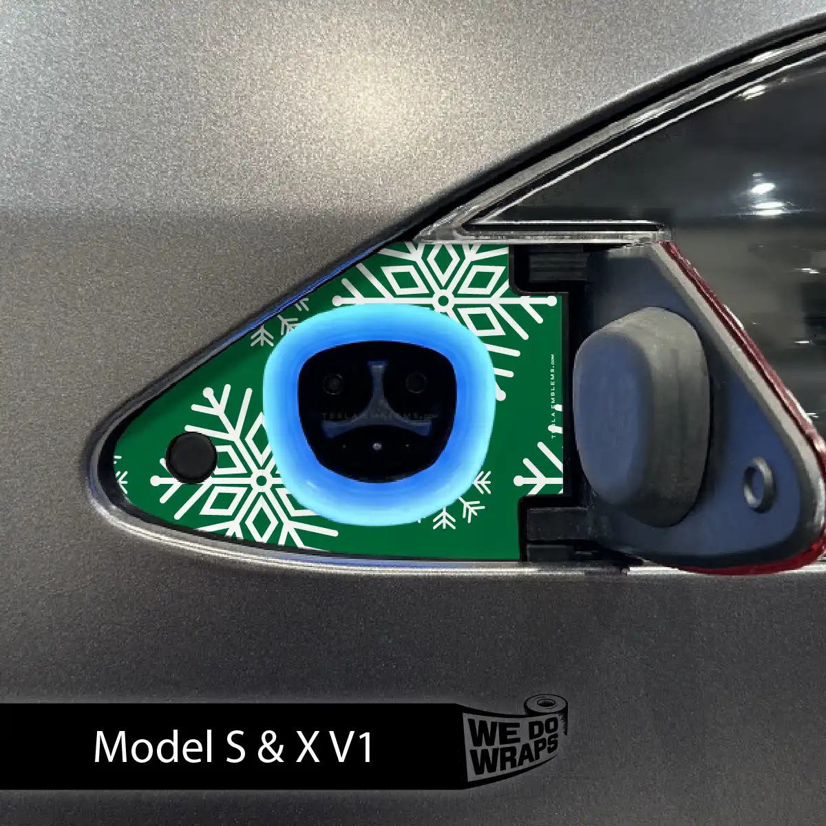 Snowflake Tesla Charge Port Wrap | Model S - Tesla Emblems