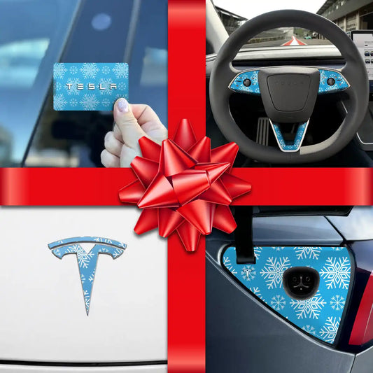Holiday Bundle Snowflakes Tesla Wrap Kit | Model 3 - Tesla Emblems