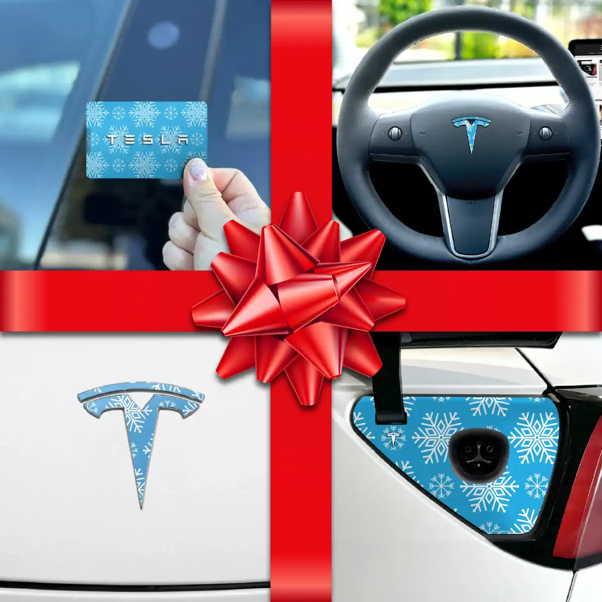 Holiday Bundle Snowflakes Tesla Wrap Kit | Model 3 - Tesla Emblems